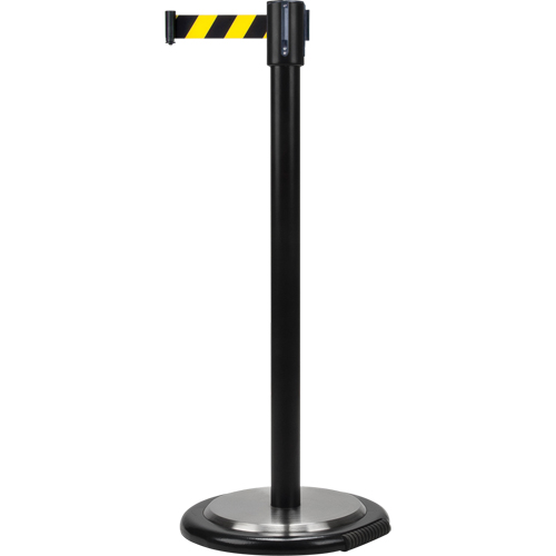 Barri&egrave;res sur pieds pour le contr&ocirc;le des foules, Acier, 35" h, Ruban Noir/Jaune, Longueur du ruban 7' Chandler Sales