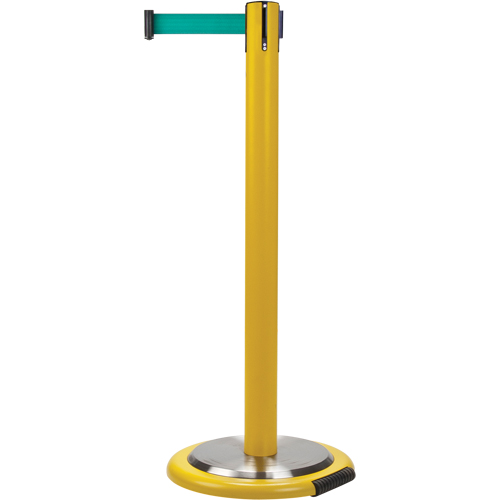 Barri&egrave;res sur pieds pour le contr&ocirc;le des foules, Acier, 35" h, Ruban Vert, Longueur du ruban 7' Chandler Sales