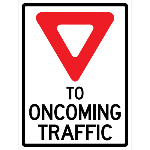 Enseigne enroulable de circulation  Yield to Oncoming Traffic , 36" x 48", Vinyle, Anglais avec pictogramme Chandler Sales