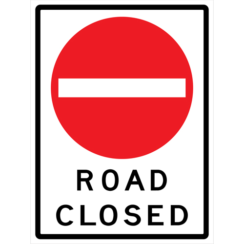 Enseigne enroulable de circulation  Road Closed , 36" x 48", Vinyle, Anglais avec pictogramme Chandler Sales
