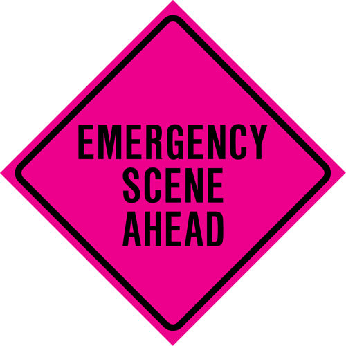 Enseigne enroulable de circulation  Emergency Scene Ahead , 36" x 36", Vinyle, Anglais Chandler Sales