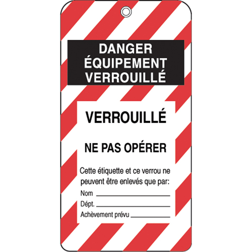 &eacute;tiquettes de verrouillage, Plastique, 3" la x 5-3/4" h, Français Chandler Sales