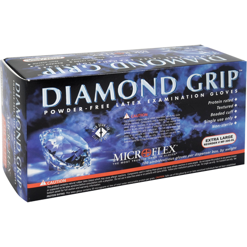 Gants d'examen Diamond Grip, 2T-Grand, Latex, 8 mils, Sans poudre, Jaune, Classe 2 Chandler Sales