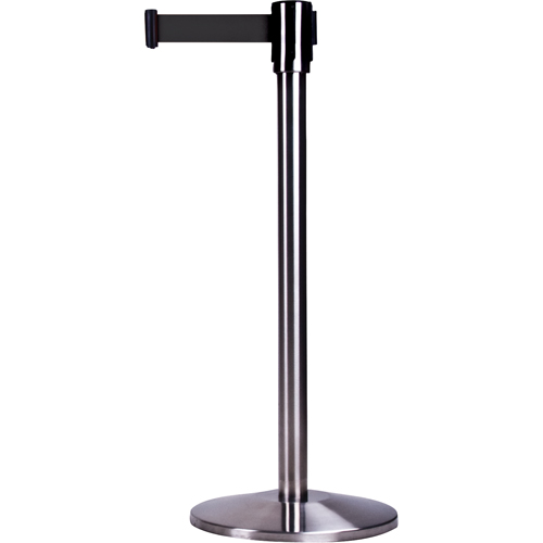 Barri&egrave;res sur pieds pour le contr&ocirc;le des foules, Acier, 35" h, Ruban Noir, Longueur du ruban 7' Chandler Sales