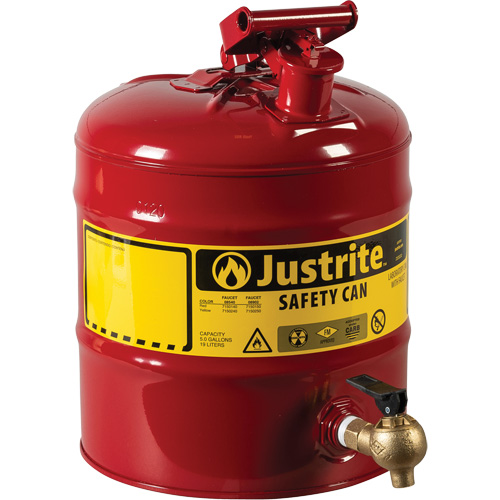 Laboratory Safety Can with Faucet, Type I, Steel, 5 US gal., Red, FM Approved Chandler Sales