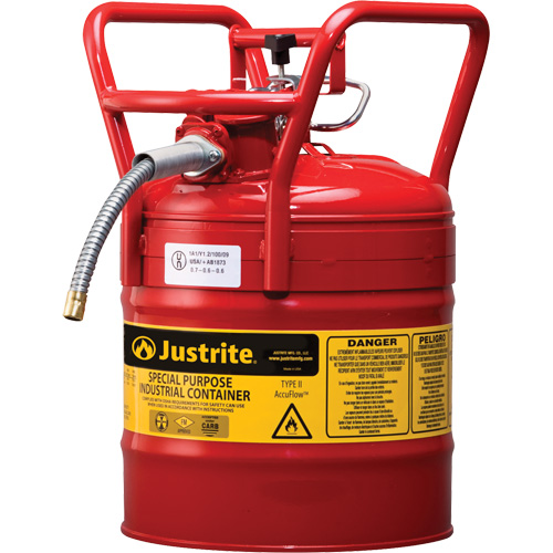 D.O.T. AccuFlow Safety Cans, Type II, Steel, 5 US gal., Red, FM Approved Chandler Sales