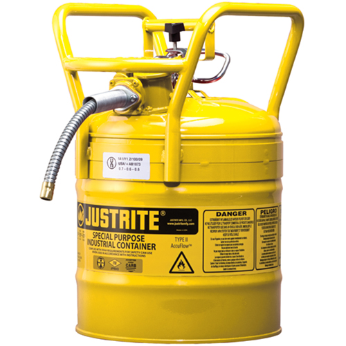 Bidons s&eacute;curitaires D.O.T. de AccuFlow, Type II, Acier, 5 gal. US, Jaune, Homologu&eacute; FM Chandler Sales
