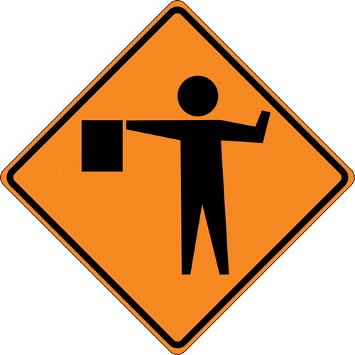 Tilt-Adjust Flagman Ahead Roll-Up Construction Sign, 36" x 36", Vinyl, Pictogram Chandler Sales