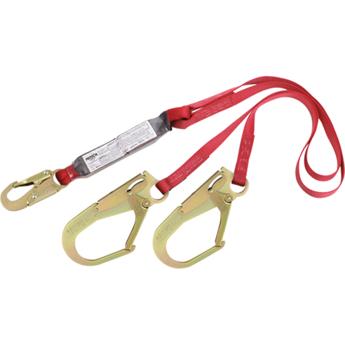 PRO Shock Absorbing Lanyards, 6', Rebar Hook Center, Snap Hook Leg Ends, Polyester Chandler Sales