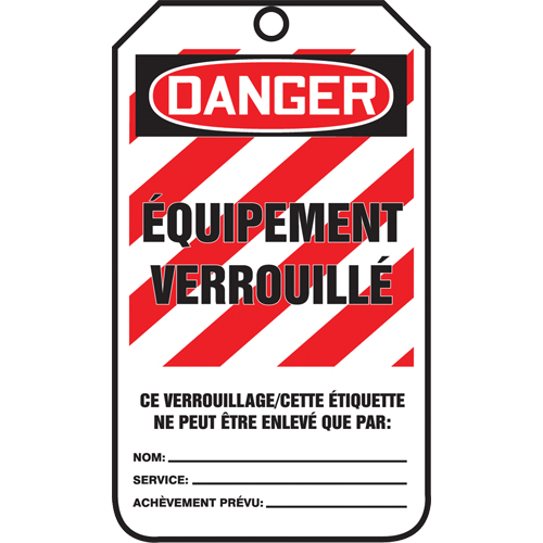 &eacute;tiquettes de verrouillage, Papier cartonn&eacute;, 3-3/8" la x 5-7/8" h, Français Chandler Sales