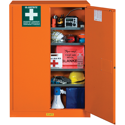 Emergency Preparedness Storage Cabinets, Steel, 4 Shelves, 65" H x 43" W x 18" D, Orange Chandler Sales