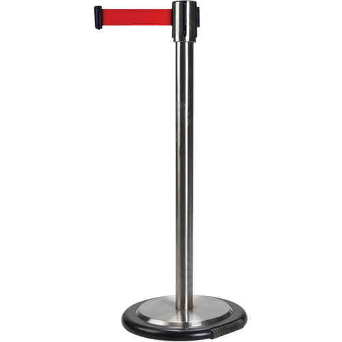Free-Standing Crowd Control Barrier, Steel, 35" H, Red Tape, 12' Tape Length Chandler Sales