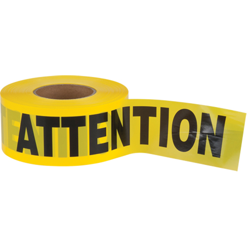 "Attention" Barricade Tape, Bilingual, 3" W x 1000' L, 2.5 mils, Black on Yellow Chandler Sales