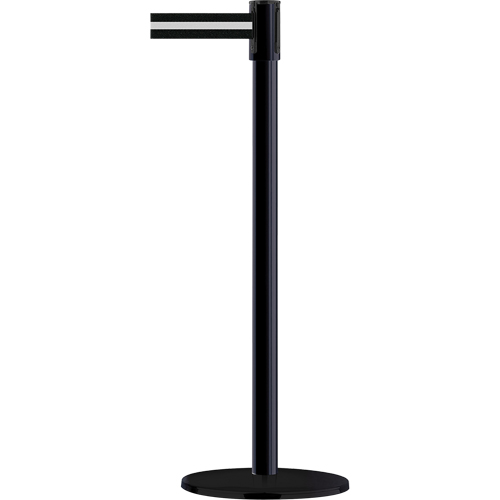 Montant pour barri&egrave;re Slimline TensaBarrier, Acier, 38" h, Ruban Noir/Blanc, Longueur du ruban 7,5' Chandler Sales