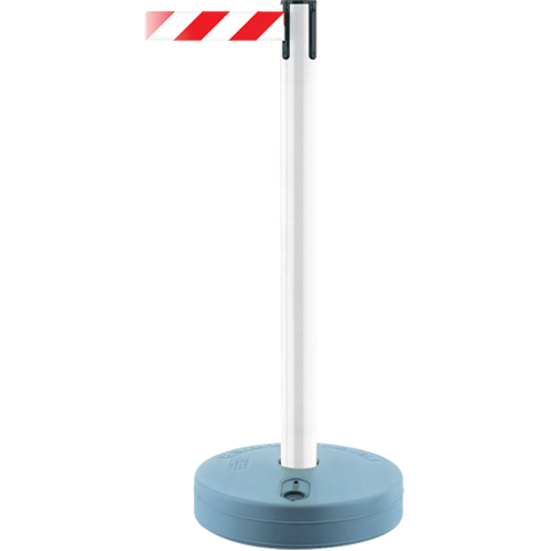 Outdoor TensaBarrier&reg; Barrier Post, Plastic, 37" H, White/Red Tape, 13' Tape Length Chandler Sales