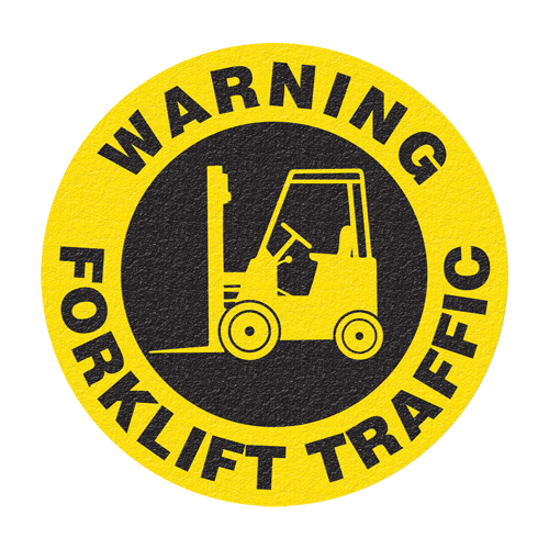 Panneau de signalisation au sol  Warning Forklift Traffic , Adh&eacute;sif, Anglais avec pictogramme Chandler Sales