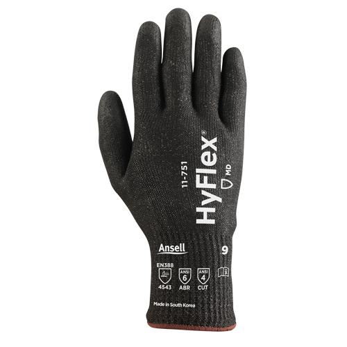 HyFlex&reg; 11-751 Cut Resistant Gloves, 9/Large, 10 Gauge, Polyurethane Coated, ASTM ANSI Level A4/EN 388 Level C Chandler Sales