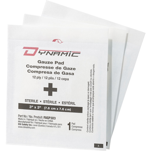 Gaze Dynamic, Tampon, 3" lo x 3" la, St&eacute;rile, Dispositif m&eacute;dical Classe 1 Chandler Sales