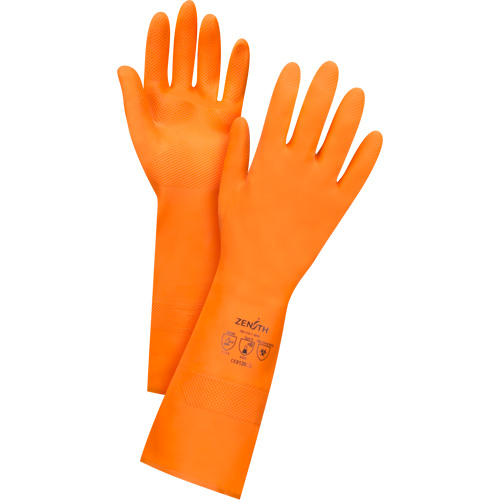 Gants orange de premi&egrave;re qualit&eacute; r&eacute;sistants aux produits chimiques, Taille Moyen/8, 13" lo, Latex de caoutchouc, Doublure en Ouat&eacute;e, 28 mils Chandler Sales