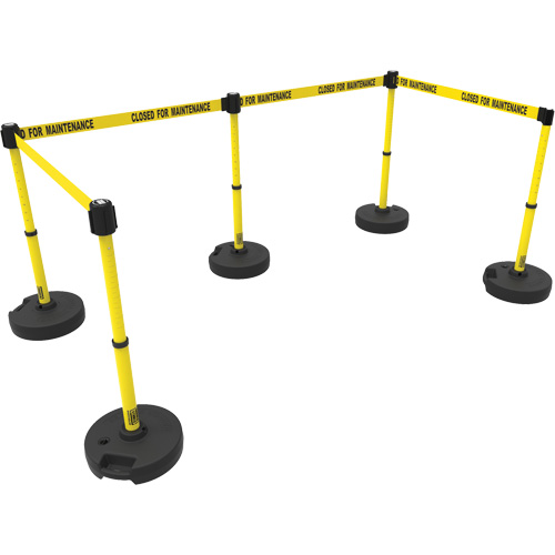 PLUS Barrier Post Set X5, Plastic, 42" H, Yellow Tape, 15' Tape Length Chandler Sales
