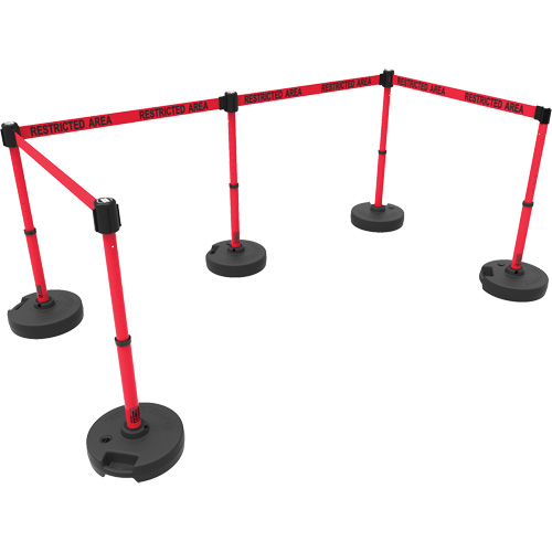 Ensemble de cinq montants pour barri&egrave;re PLUS, Plastique, 42" h, Ruban Rouge, Longueur du ruban 15' Chandler Sales
