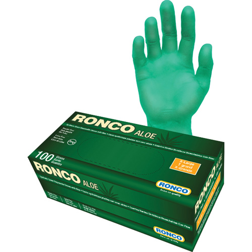 Disposable Gloves with Aloe, X-Large, Vinyl, 5-mil, Powder-Free, Green Chandler Sales
