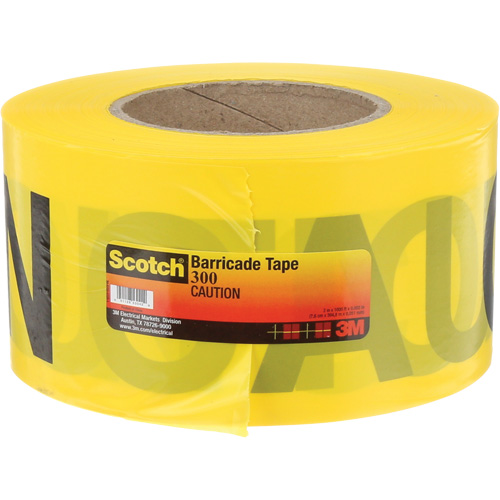Ruban pour barri&egrave;res pour services publics souterrains Scotch, Anglais, 3" la x 1000' lo, 2 mils, Noir sur jaune Chandler Sales