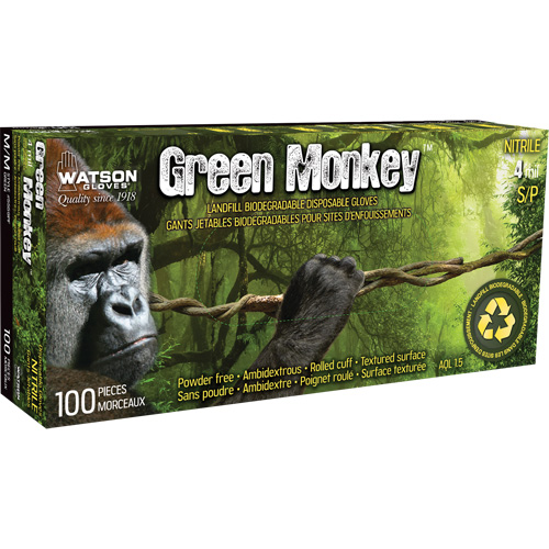 Gants 5559PF Green Monkey, Petit, Nitrile, 4 mils, Sans poudre, Vert Chandler Sales