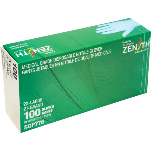 Gants jetables de calibre m&eacute;dical r&eacute;sistants &agrave; la perforation, 2T-Grand, Nitrile, 4,5 mils, Sans poudre, Bleu, Classe 2 Chandler Sales