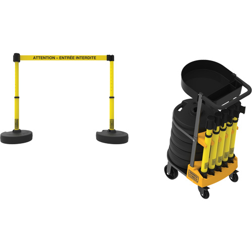 Plus Portable Barrier System Cart Package with Tray, 75' L, Metal/Plastic, Yellow Chandler Sales