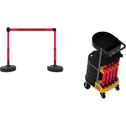 Plus Portable Barrier System Cart Package with Tray, 75' L, Metal/Plastic, Red Chandler Sales