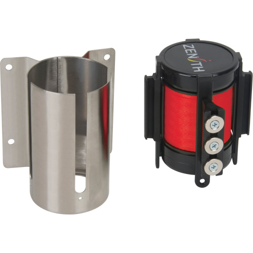 Wall Mount Barrier with Magnetic Tape, Steel, Screw Mount, 12', Red Tape Chandler Sales