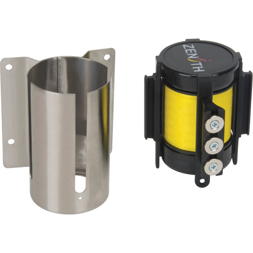 Wall Mount Barrier with Magnetic Tape, Steel, Screw Mount, 12', Yellow Tape Chandler Sales