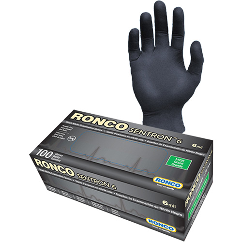 Gants d'examen jetables Sentron 6, Petit, Nitrile, 6 mils, Sans poudre, Noir, Classe 2 Chandler Sales