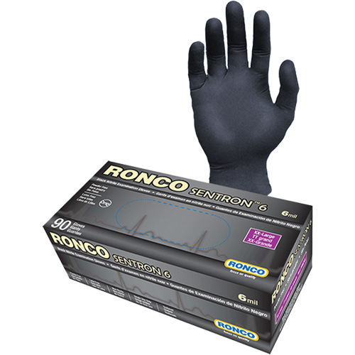 Gants d'examen jetables Sentron 6, 2T-Grand, Nitrile, 6 mils, Sans poudre, Noir, Classe 2 Chandler Sales
