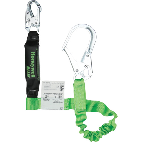 Miller&reg; StretchStop&reg; Shock-Absorbing Lanyard, 6', Scaffold Hook Center, Locking Snap Hook Leg Ends, Polyester Chandler Sales