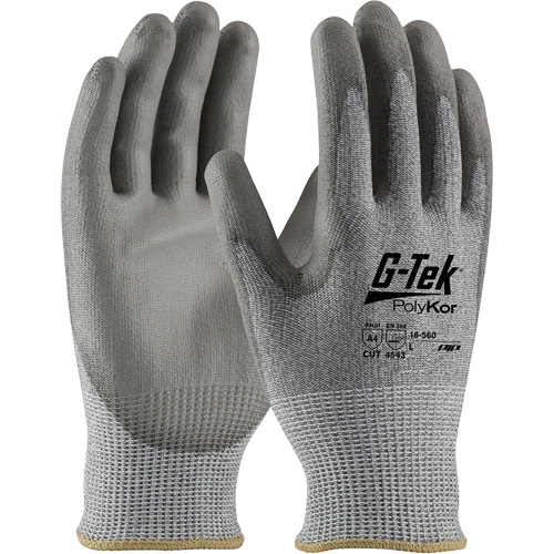 G-Tek&reg; PolyKor&reg; Cut Resistant Gloves, Size Small, 13 Gauge, Polyurethane Coated, Polyethylene Shell, ASTM ANSI Level A4/EN 388 Level 5/EN 388 Level D Chandler Sales