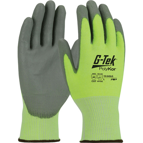 G-Tek&reg; PolyKor&reg; Cut Resistant Gloves, Size Small, 13 Gauge, Polyurethane Coated, Polyethylene Shell, ASTM ANSI Level A5/EN 388 Level E Chandler Sales