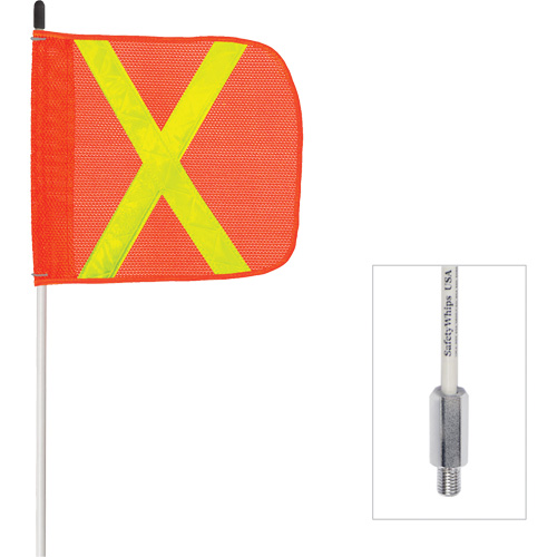 Fanion &agrave; tige en fibre de verre non aliment&eacute; Safety Whip, Fixation Filet&eacute;, Hauteur 6', Orange avec X r&eacute;fl&eacute;chissant Chandler Sales