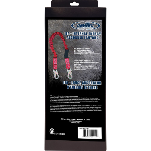 ShockSorb Internal Shock Lanyard, 6', Snap Hook Center, Snap Hook Leg Ends, Polyester Chandler Sales