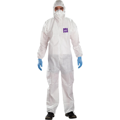 Combinaison 3 pi&egrave;ces avec capuchon AlphaTec Microchem r&eacute;sistant aux produits chimiques, 2T-Grand, Blanc Chandler Sales