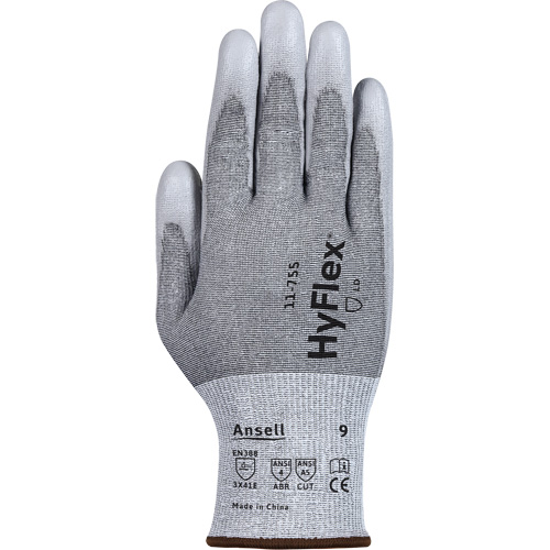 Gants r&eacute;sistants aux coupures 11-755  Hyflex, Taille 6, Calibre 18, Rev&ecirc;tement Polyur&eacute;thane, Enveloppe en Polyester/PEHP/Tungst&egrave;ne/Spandex, ASTM ANSI niveau A5/EN 388 niveau E Chandler Sales