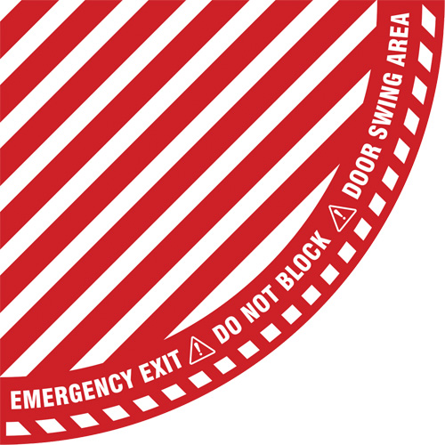 "Emergency Exit" Quarter Circle Swing Door Floor Sign, Adhesive, English with Pictogram Chandler Sales