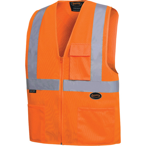 6962 Zipper Front Safety Vest with 2" Tape, High Visibility Orange, Medium, Polyester Chandler Sales
