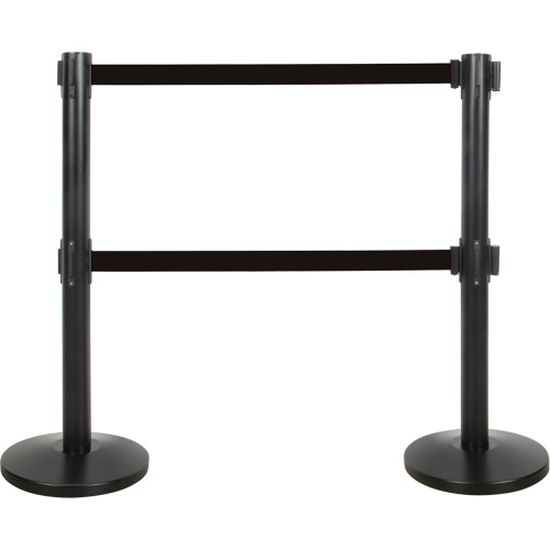 Dual Belt Crowd Control Barrier, Steel, 35" H, Black Tape, 7' Tape Length Chandler Sales