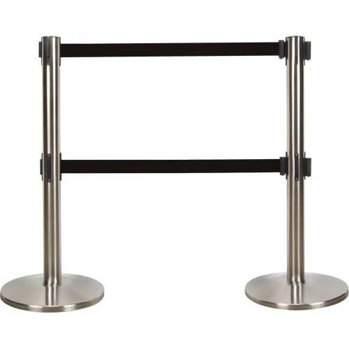 Barri&egrave;re pour le contr&ocirc;le des foules &agrave; courroie double, Acier, 35" h, Ruban Noir, Longueur du ruban 7' Chandler Sales