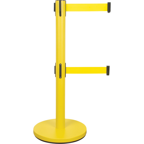 Dual Belt Crowd Control Barrier, Steel, 35" H, Yellow Tape, 7' Tape Length Chandler Sales