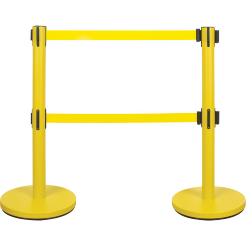Dual Belt Crowd Control Barrier, Steel, 35" H, Yellow Tape, 7' Tape Length Chandler Sales