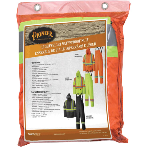 5598 Combinaison de pluie imperm&eacute;able et l&eacute;g&egrave;re, Polyester/PVC, Petit, Orange haute visibilit&eacute; Chandler Sales