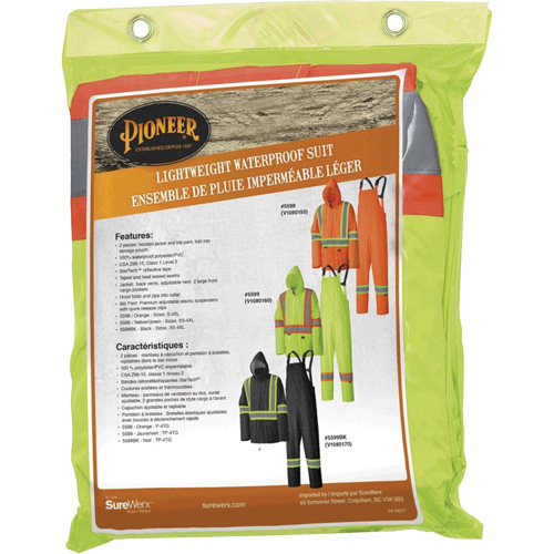 5599 Combinaison de pluie imperm&eacute;able et l&eacute;g&egrave;re, Polyester/PVC, T-petit, Jaune lime haute visibilit&eacute; Chandler Sales